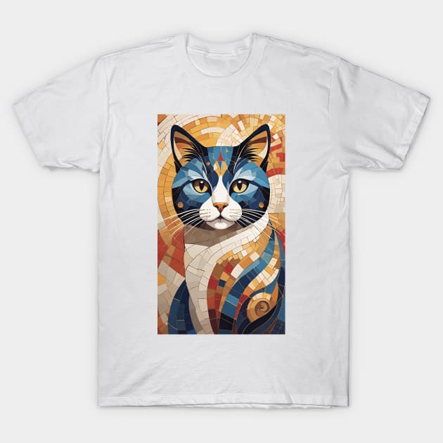 Gustav Klimt's Chromatic Cat: Colorful Feline Illustration T-Shirt by FridaBubble